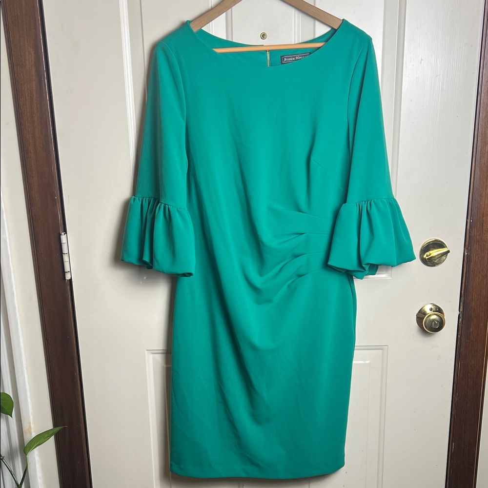 Jessica Howard Teal Ruffle-Sleeve Sheath Dress